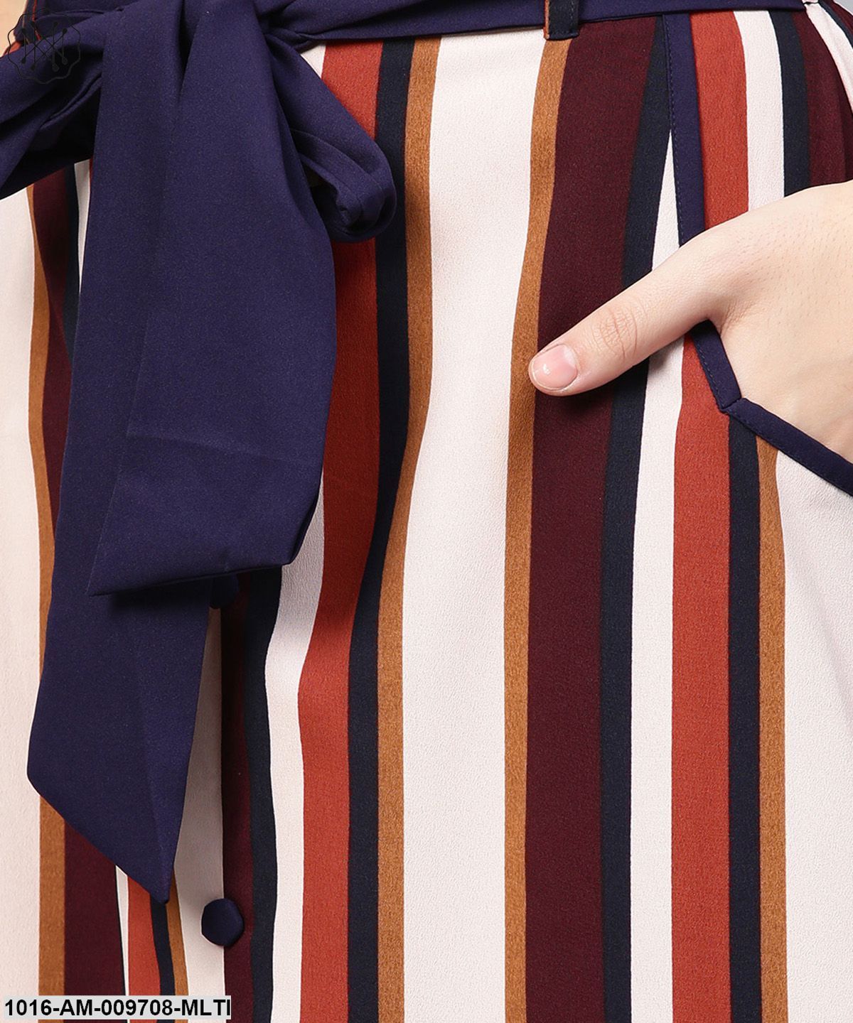 Multi Printed Ankle Length Flared Skirt With Button Work At Front