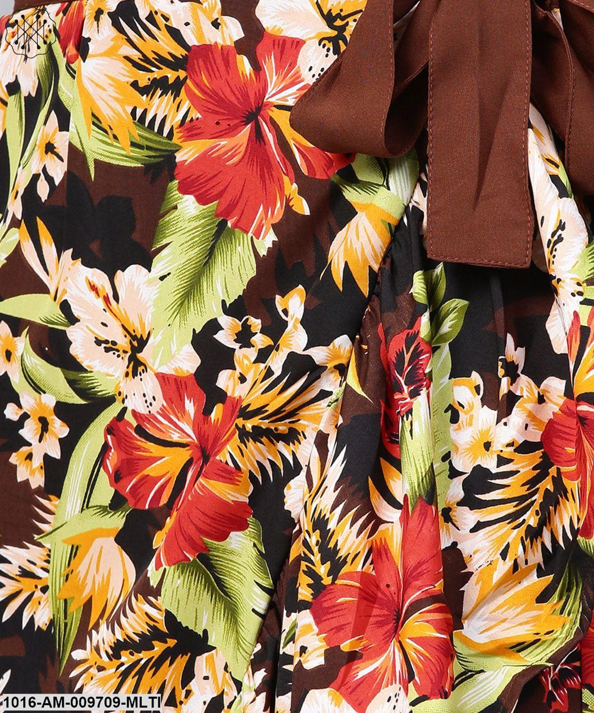 Multi Flower Printed Calf Length Skirt