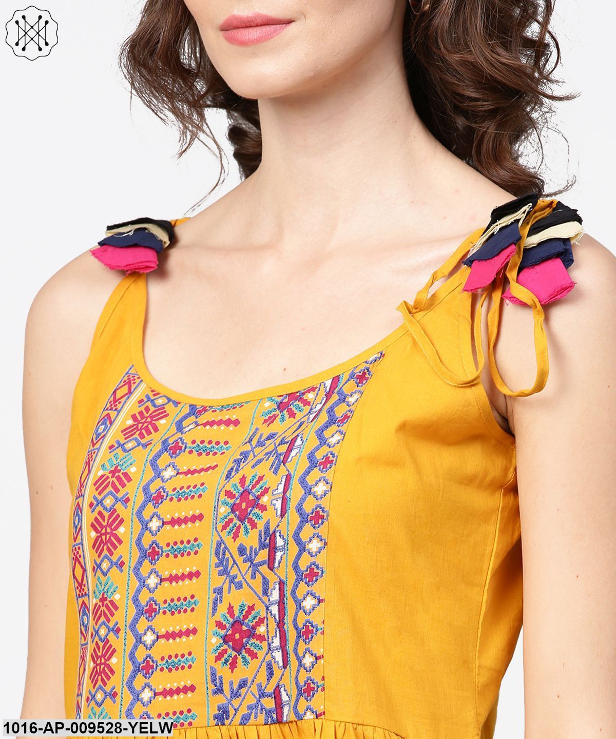 Yellow Yoke Design Cotton Tops With Dori Work At Shoulder
