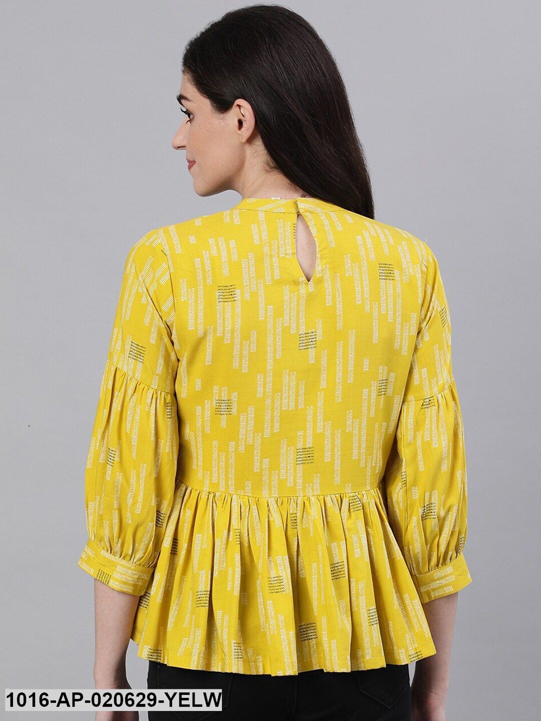 Yellow Printed Peplum Top