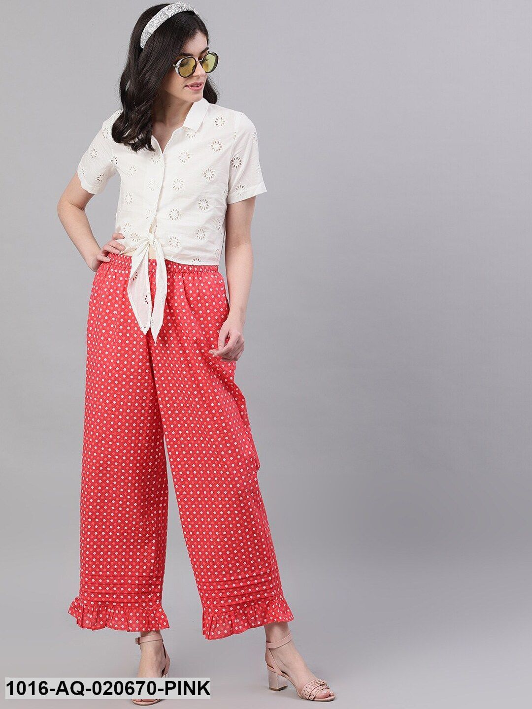 Pink & White Regular Fit Printed Parallel Trousers