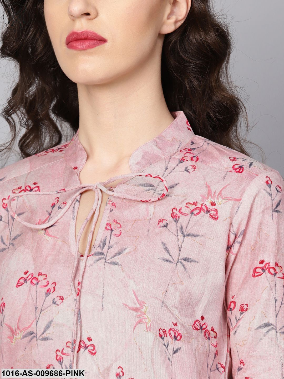 Baby Pink Printed 3/4Th Sleeve Cotton Tunic