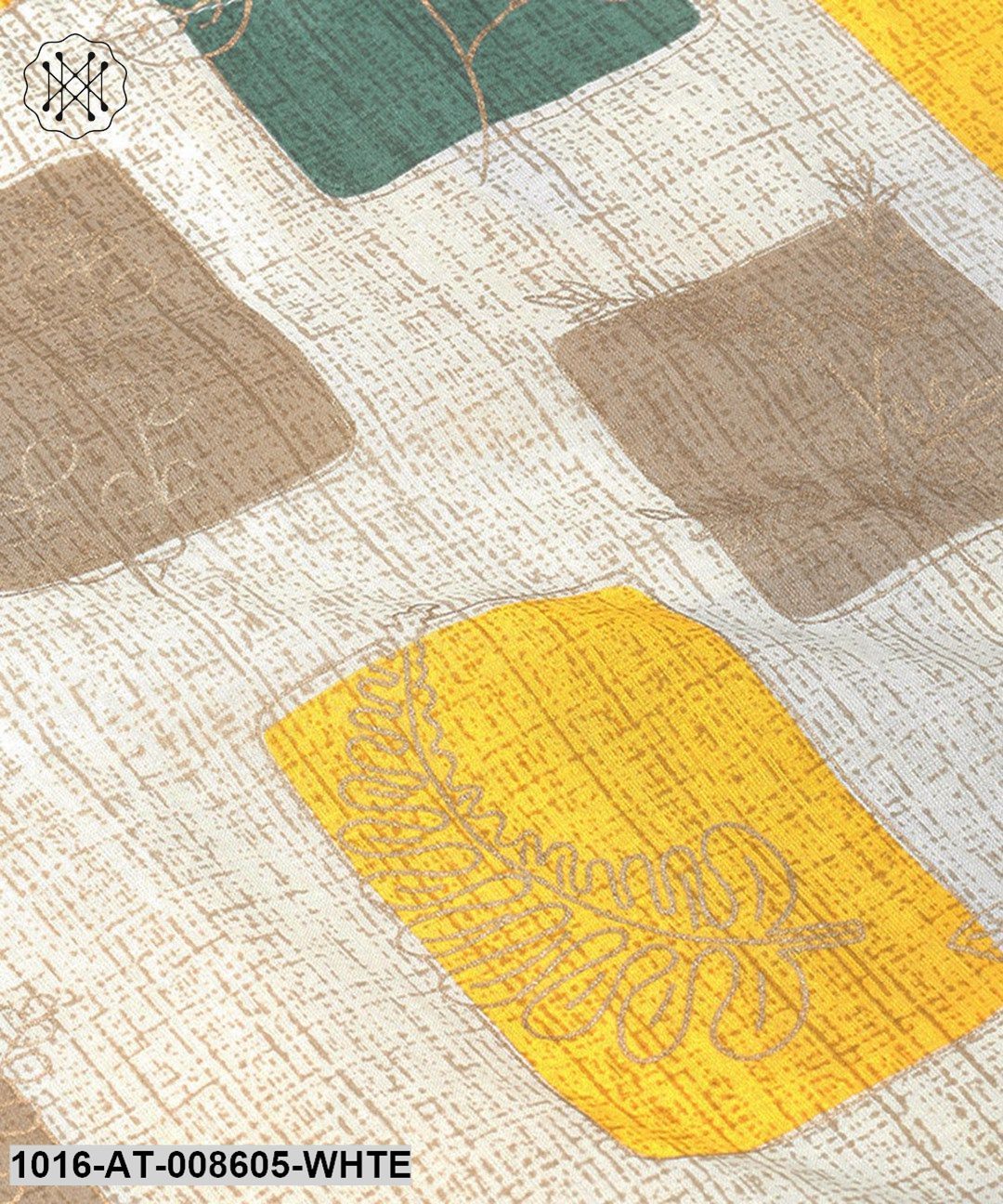 Off White Multi Coloured Printed Straight Kurta With Round Neck & 3/4 Sleeves