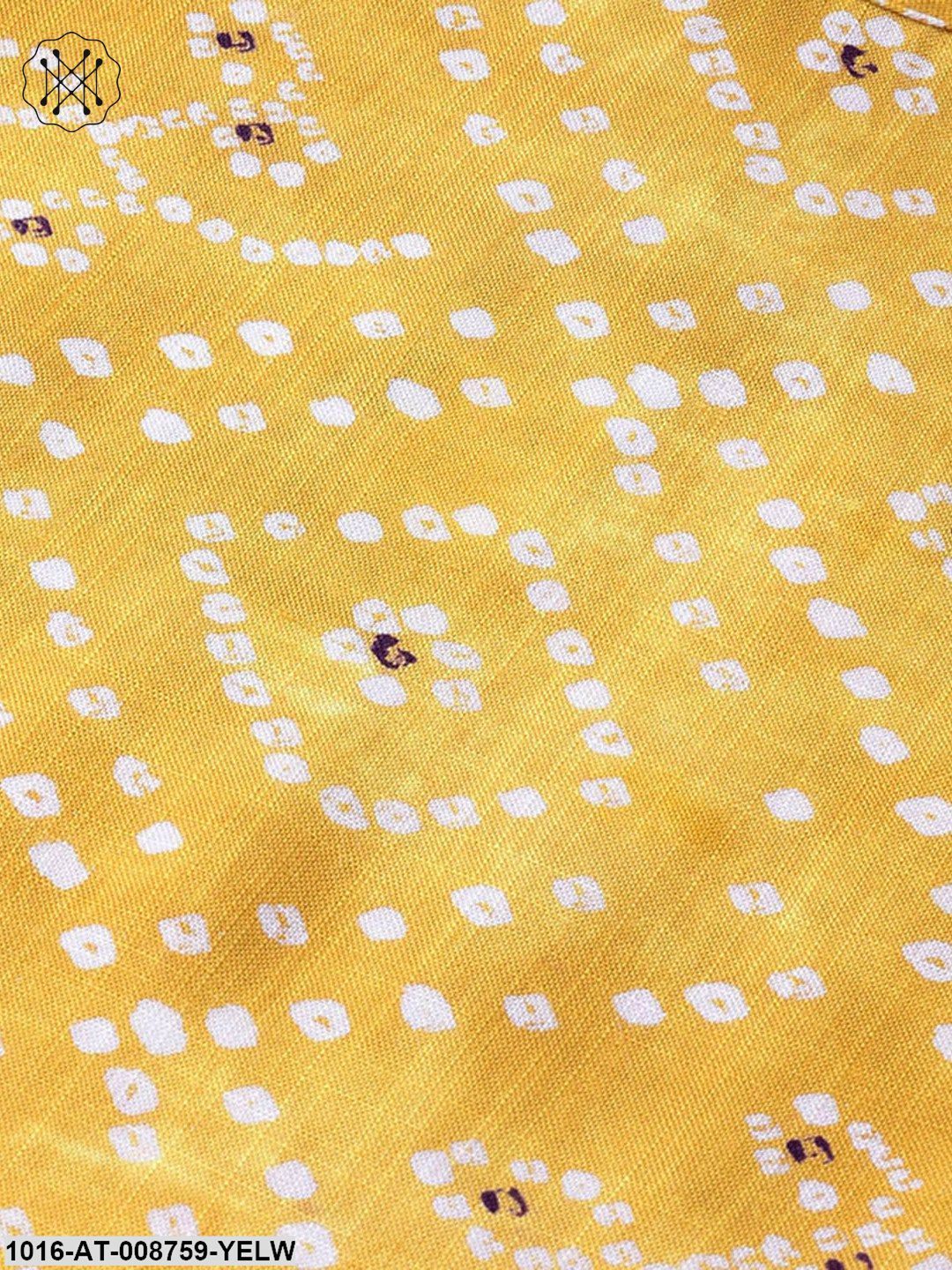 Yellow ochre Bandhni Straight kurta with Round neck & 3/4 sleeves