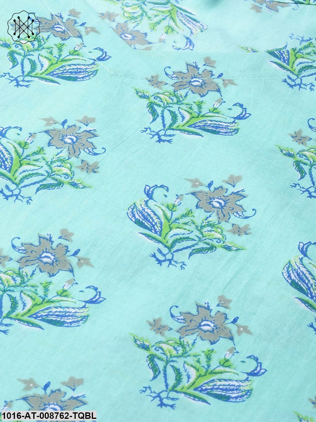 Pastel Blue Multi coloured Printed Straight Kurta with Sweet heart neck & 3/4 sleeves