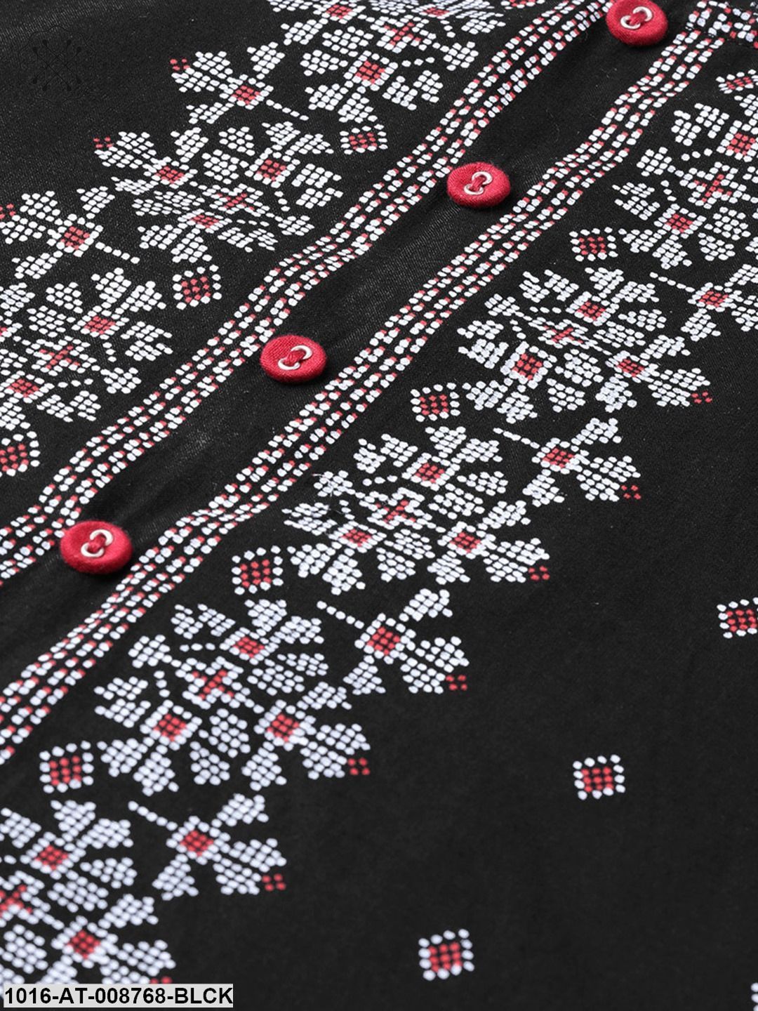 Black & White printed Straight Kurta with Round neck & 3/4 sleeves