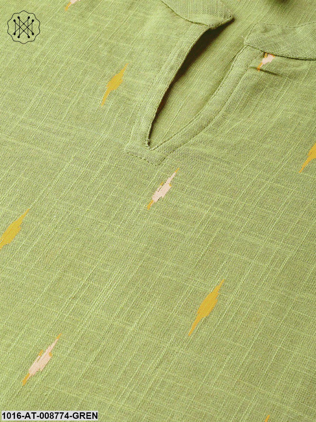 Pickle Green Straight kurta with Mandarin collar & 3/4 sleeves