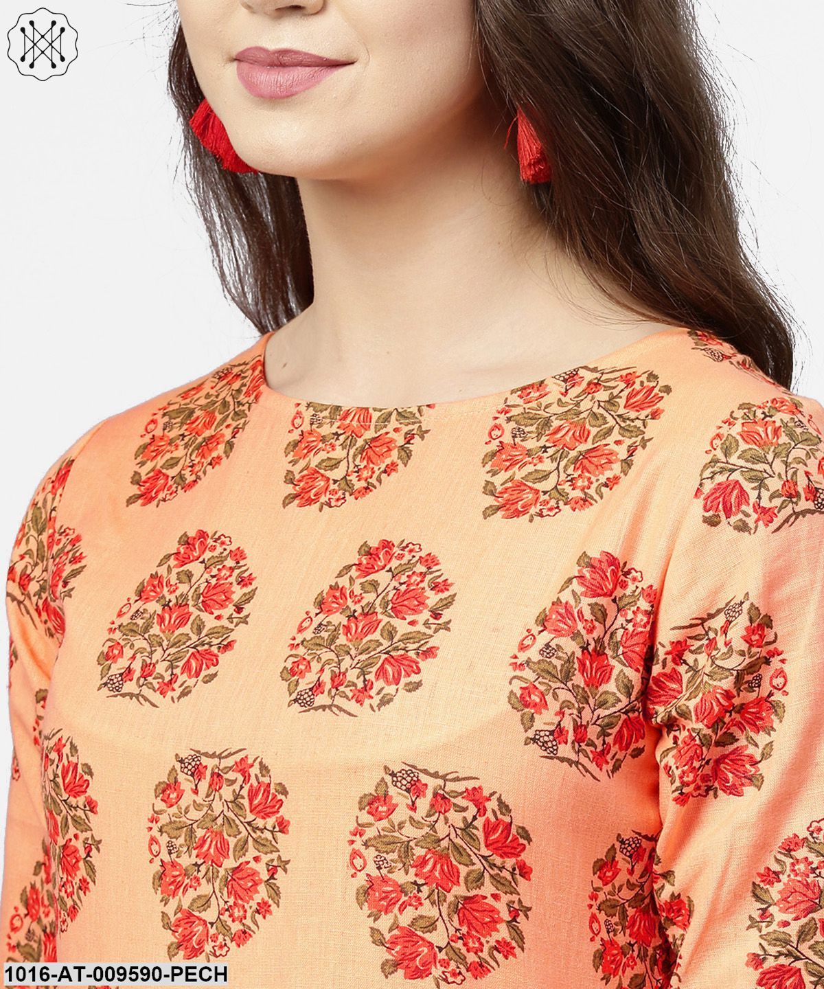 Peach Half Sleeve Cotton Anarkali Kurta