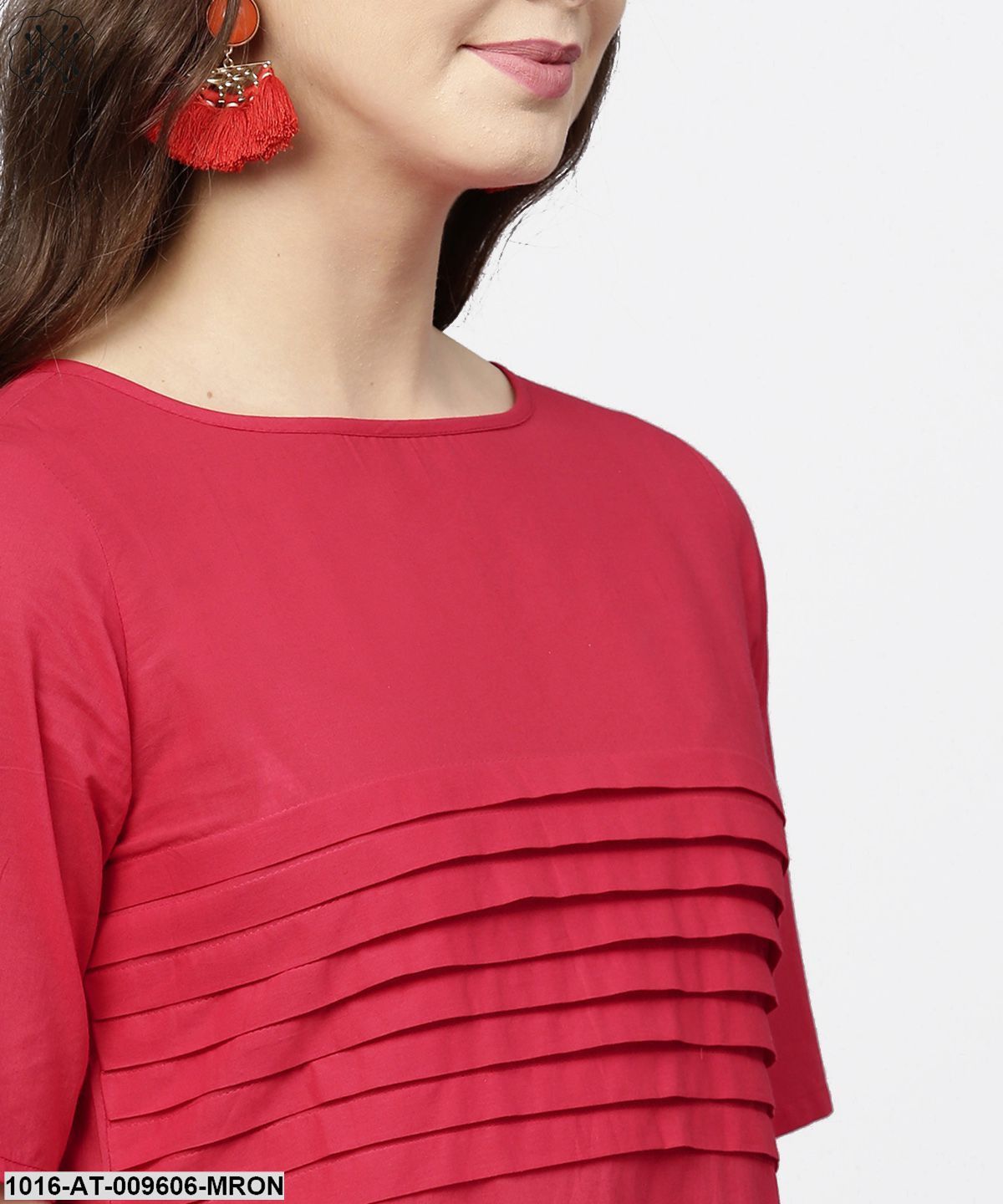 Maroon Half Sleeve Cotton Multi Slit Kurta