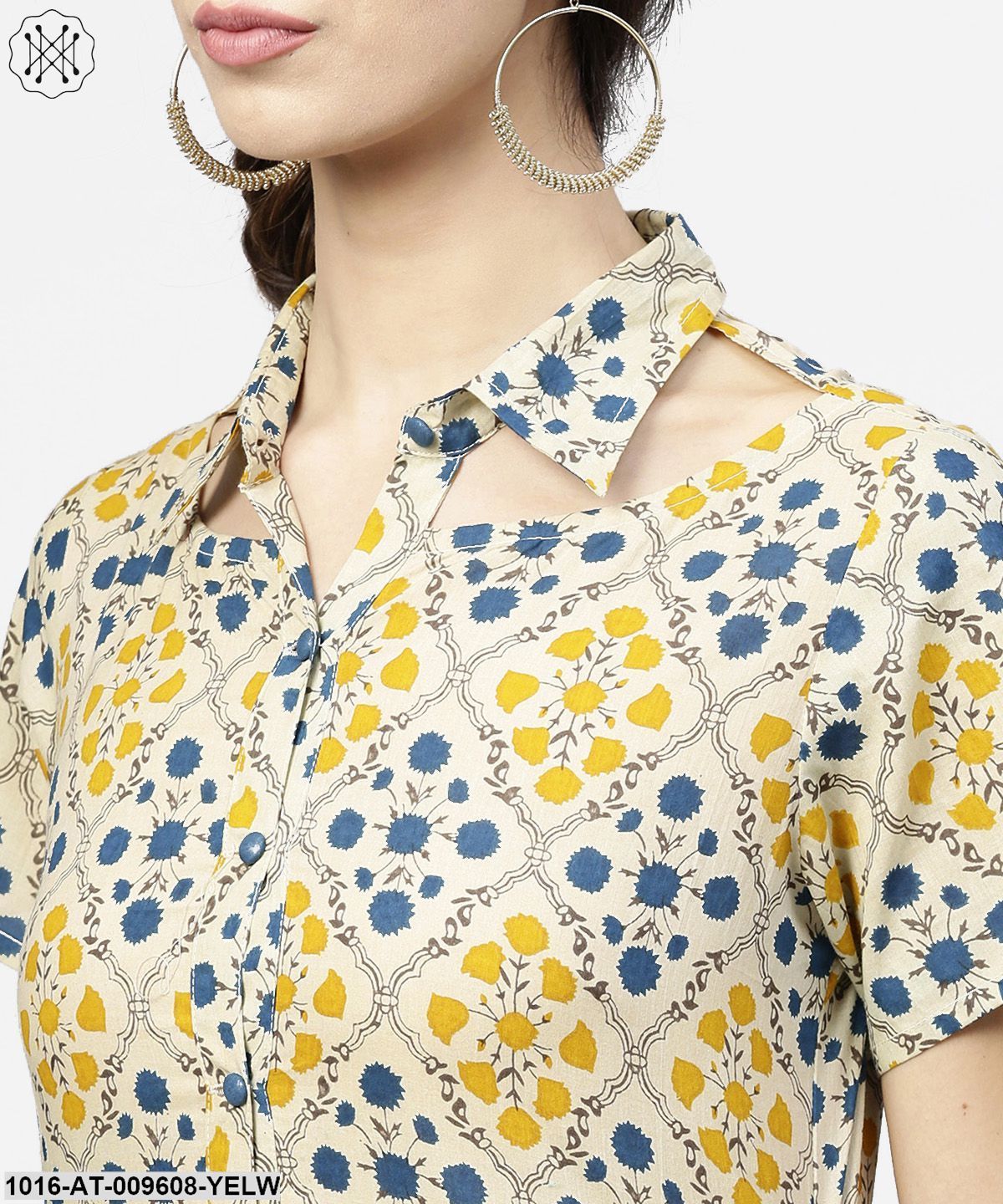 Blue Short Sleeve Cotton Kurta