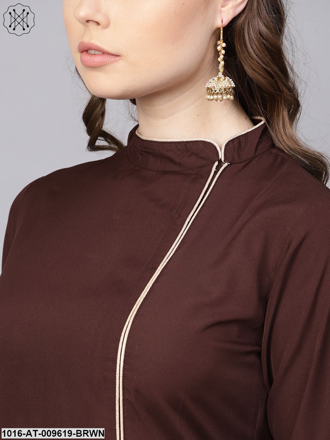Chocolate Brown Kurta With Side Slit & Roll Colllar