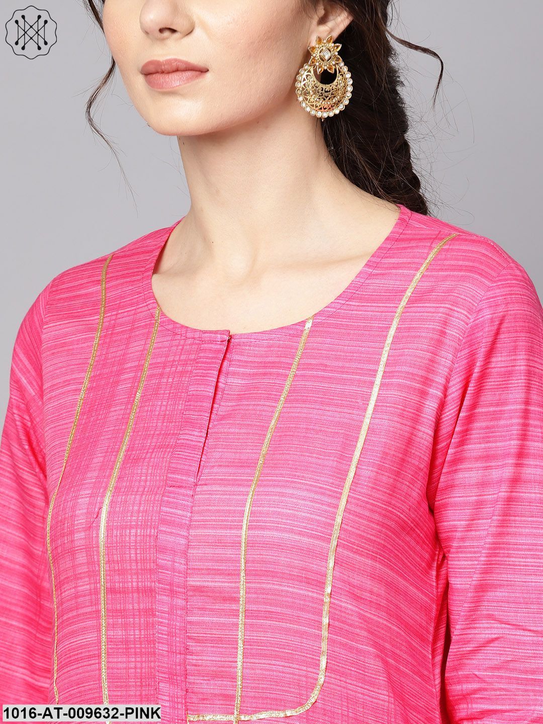 Pink Straight Kurta With Round Neck Emblished With Gotta