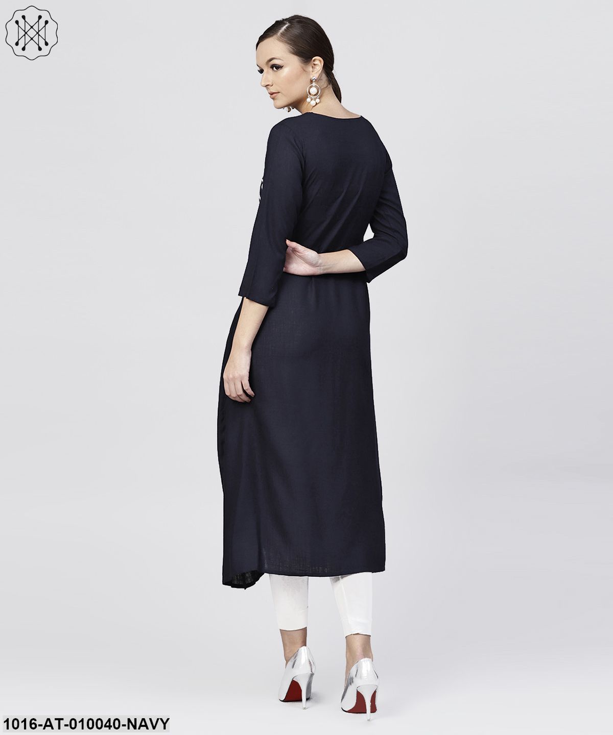 Rayon Navy Blue Cowl Draped Kurta With 3/4 Sleeves