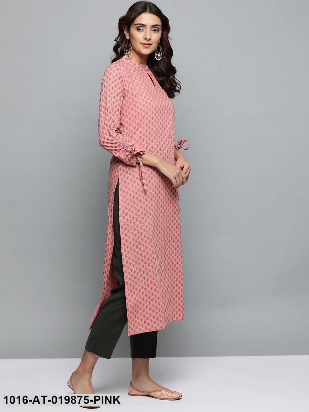 Pink & Green Printed Straight Kurta