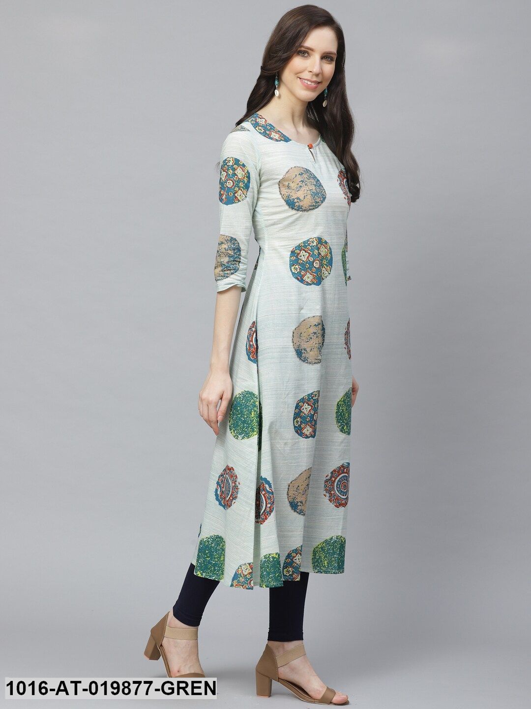 Green & Blue Printed A-Line Kurta