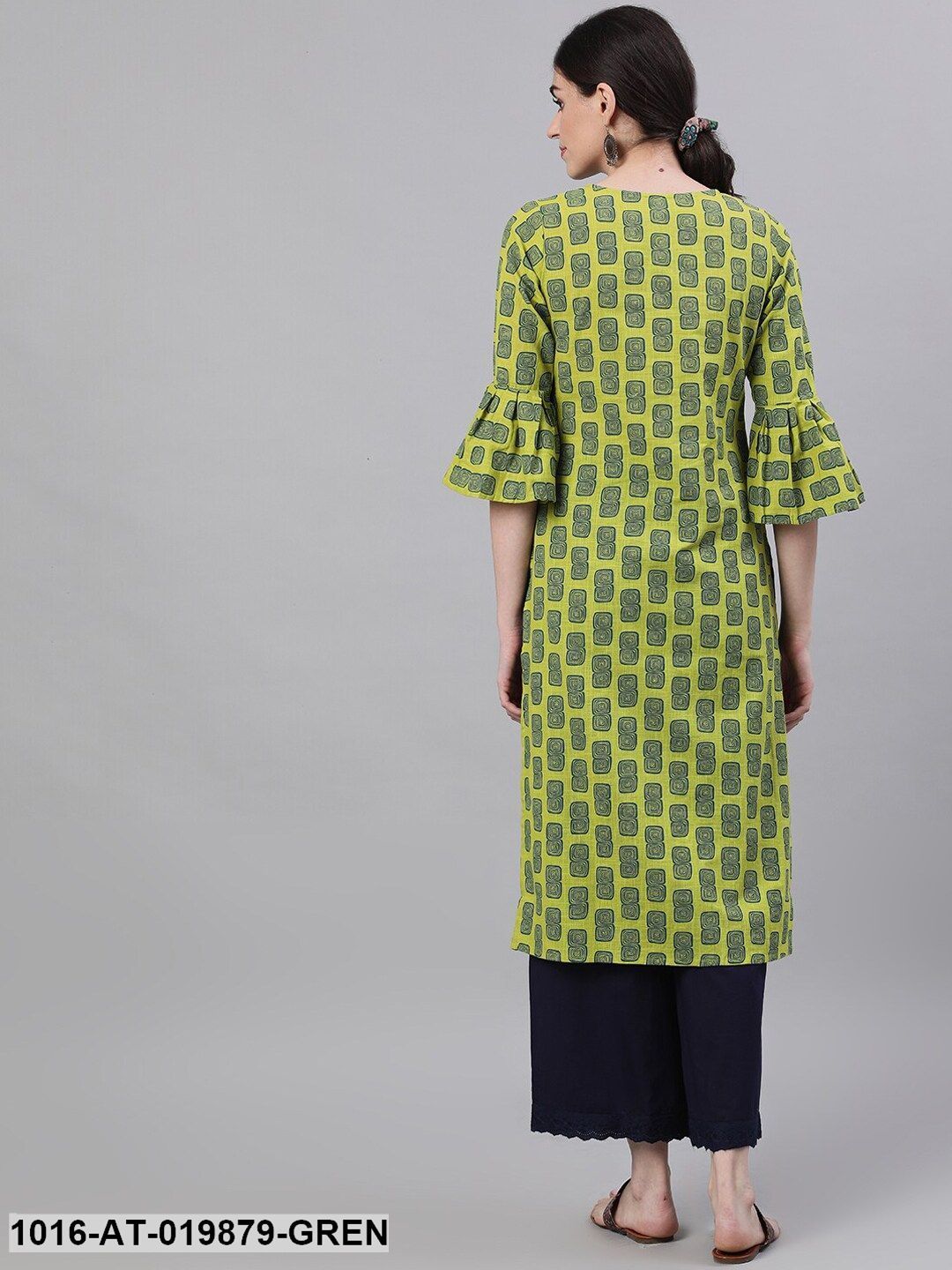 Green Printed Straight Kurta