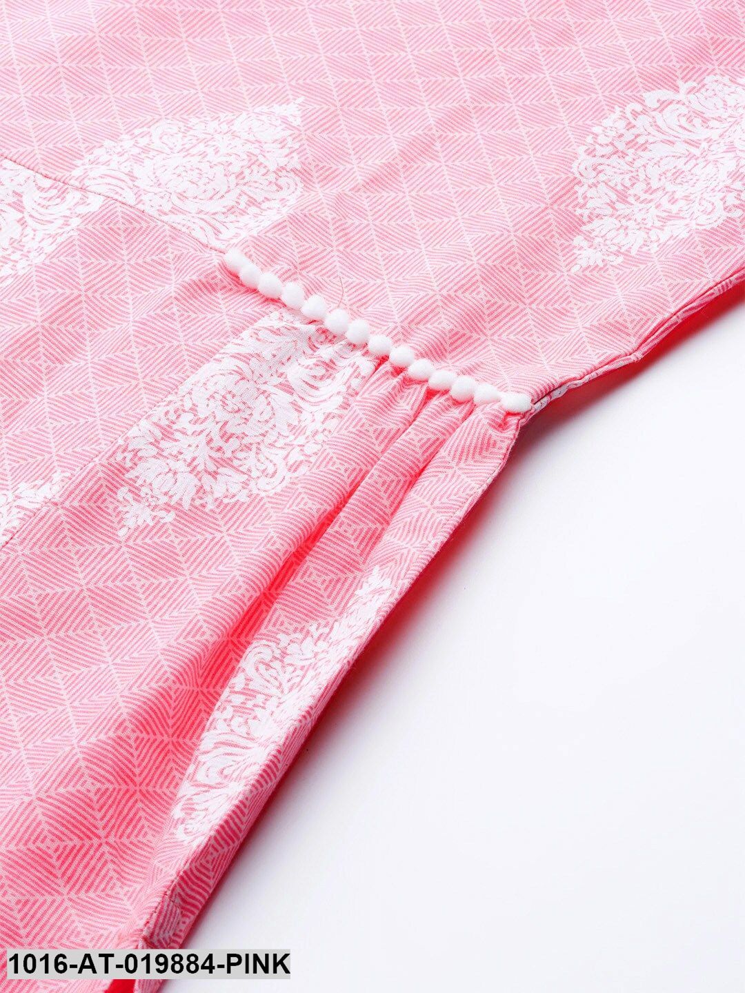 Pink & White Printed Straight Kurta
