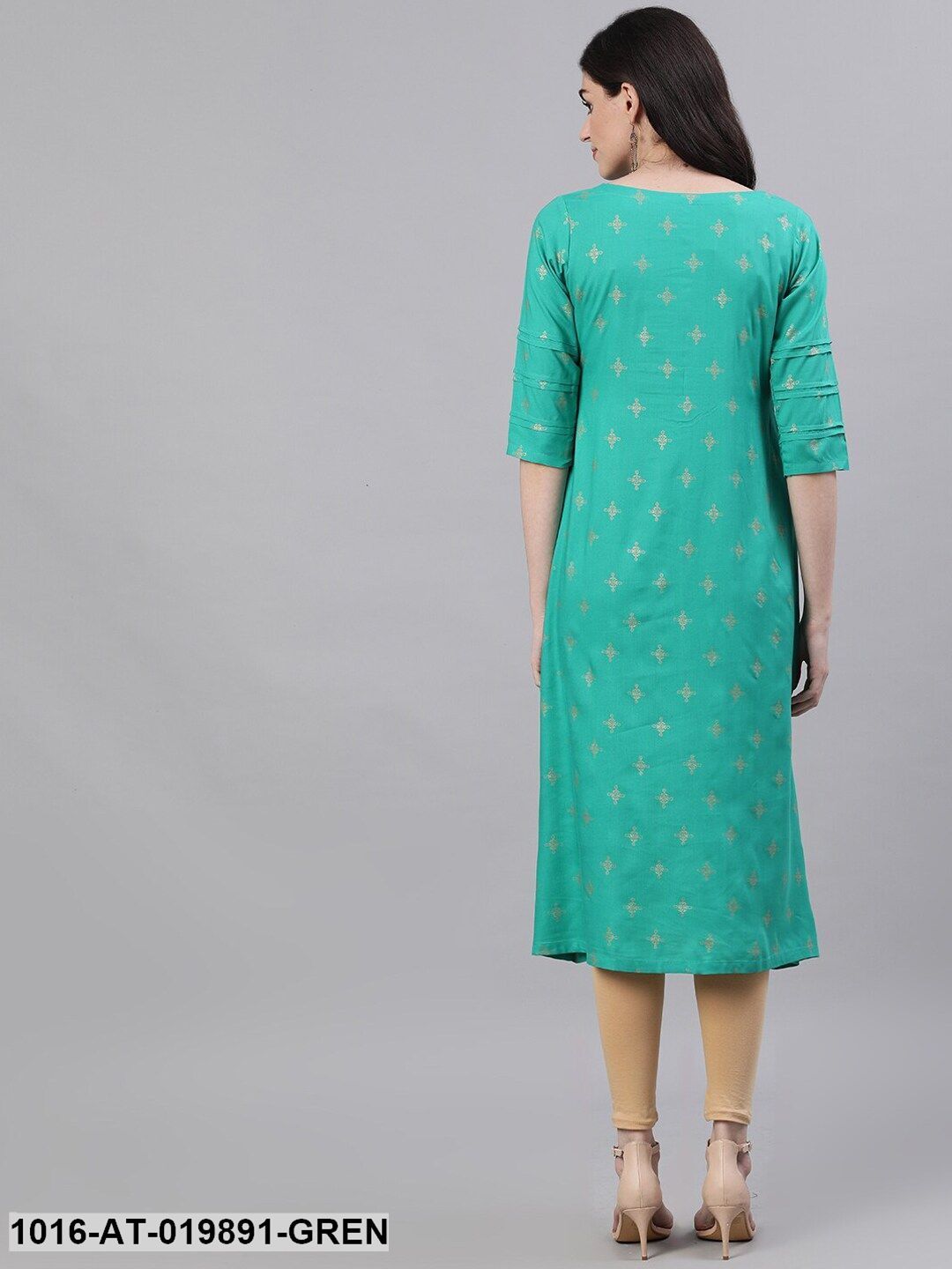 Green Printed A-Line Kurta
