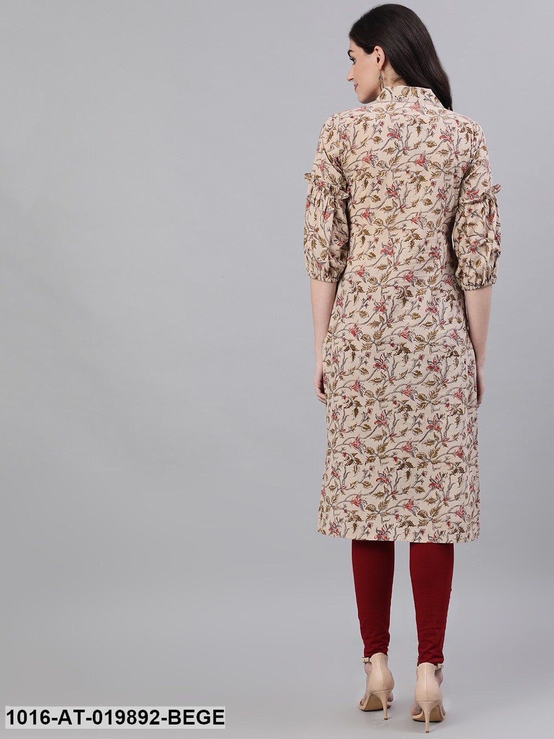 Beige Printed Straight Kurta