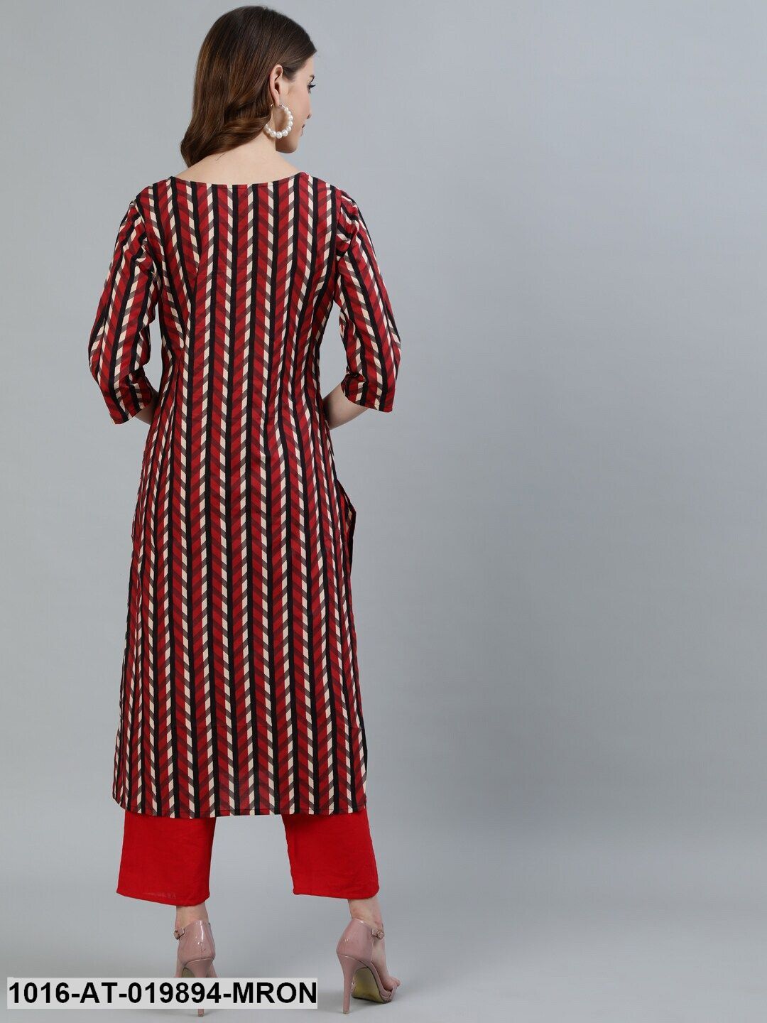 Maroon Geometric Printed Cotton Kurta