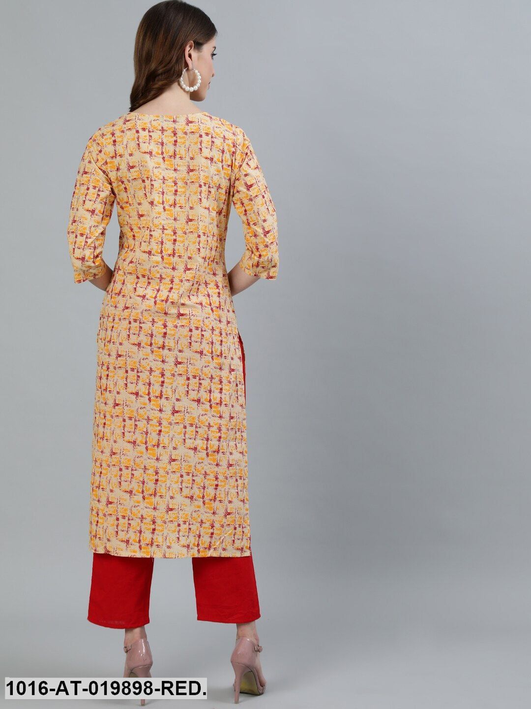 Red & Yellow Printed Kurta