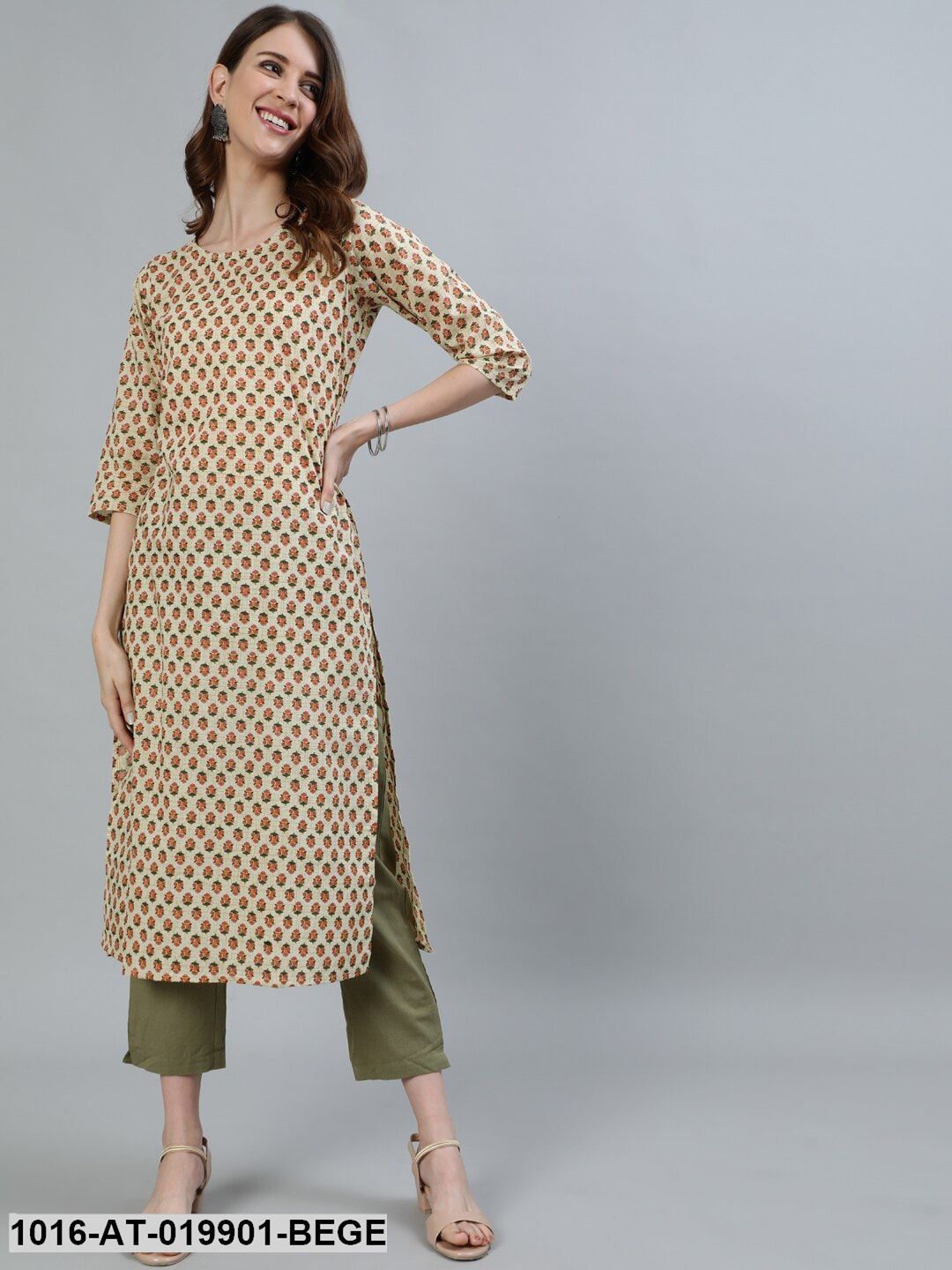 Beige Ethnic Motifs Printed Kurta