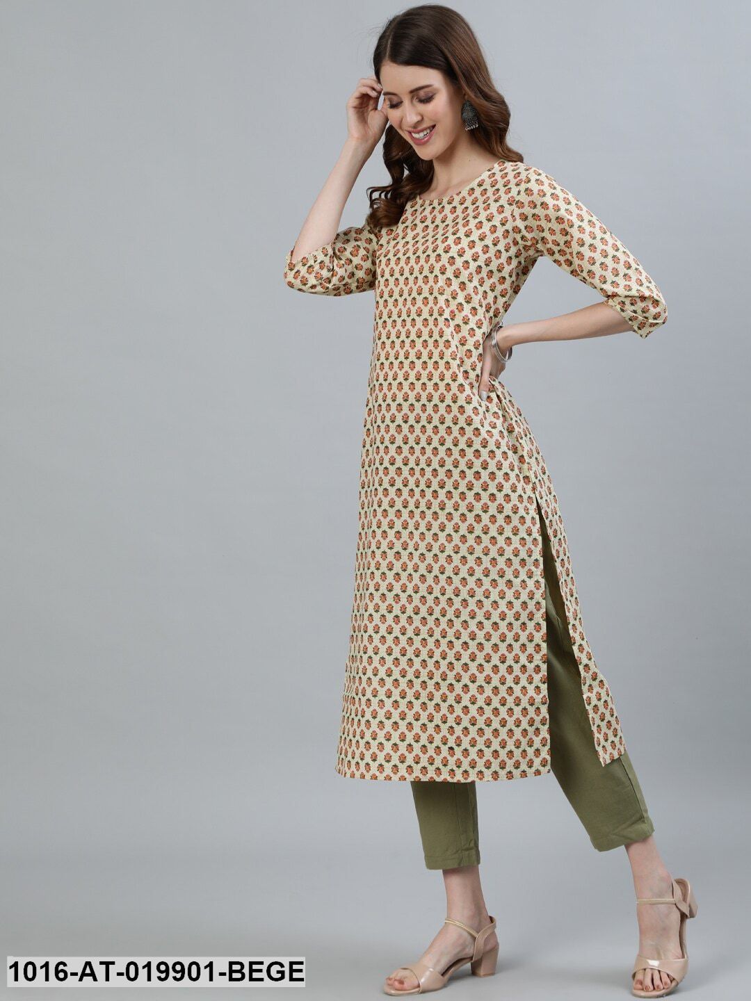 Beige Ethnic Motifs Printed Kurta