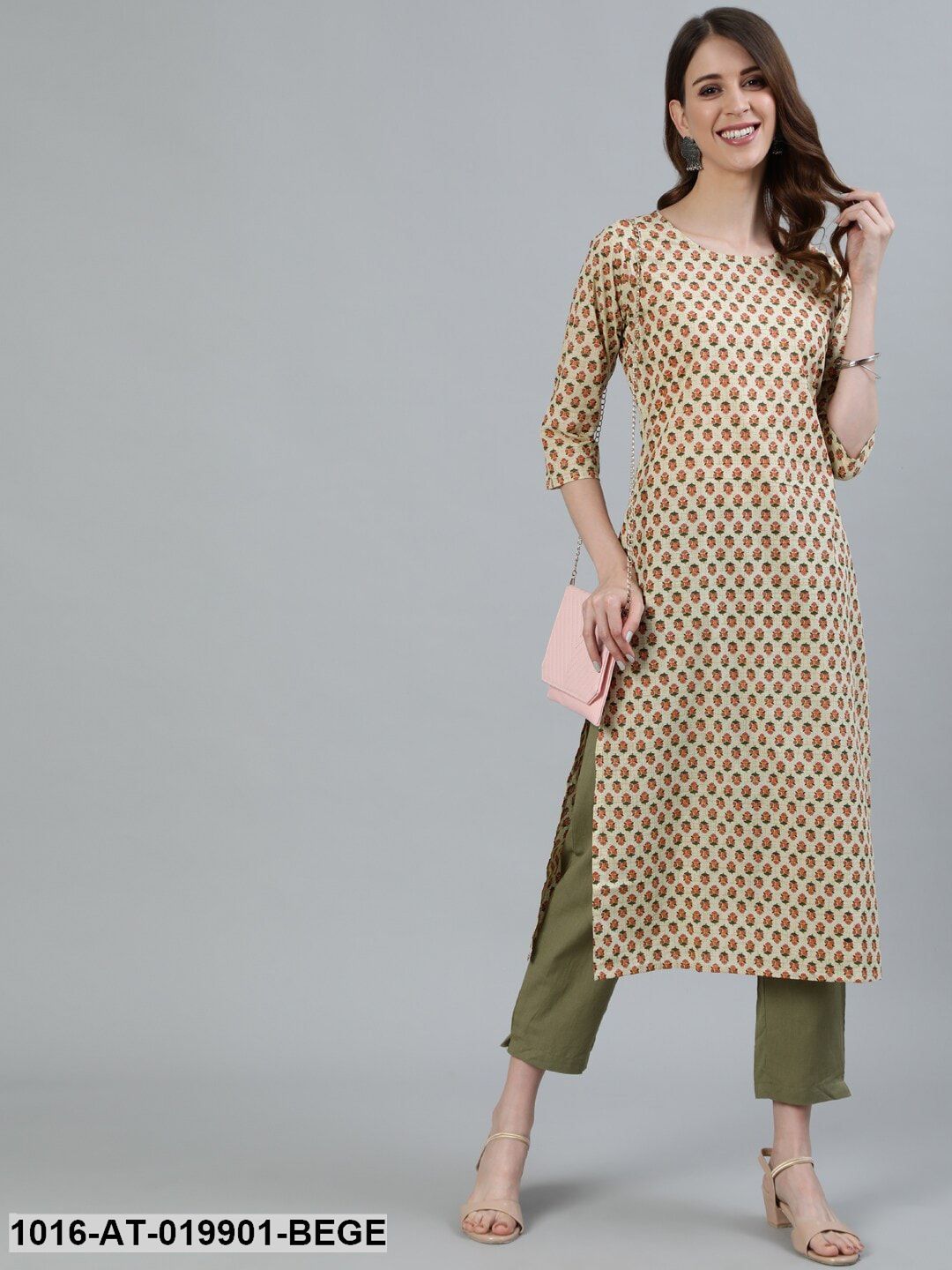 Beige Ethnic Motifs Printed Kurta