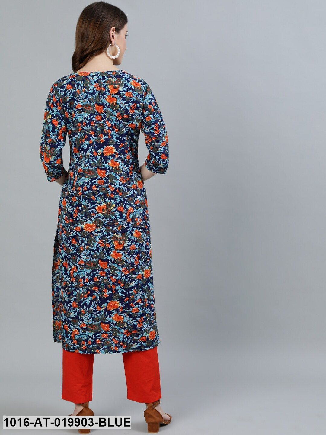 Blue Floral Printed Crepe Kurta