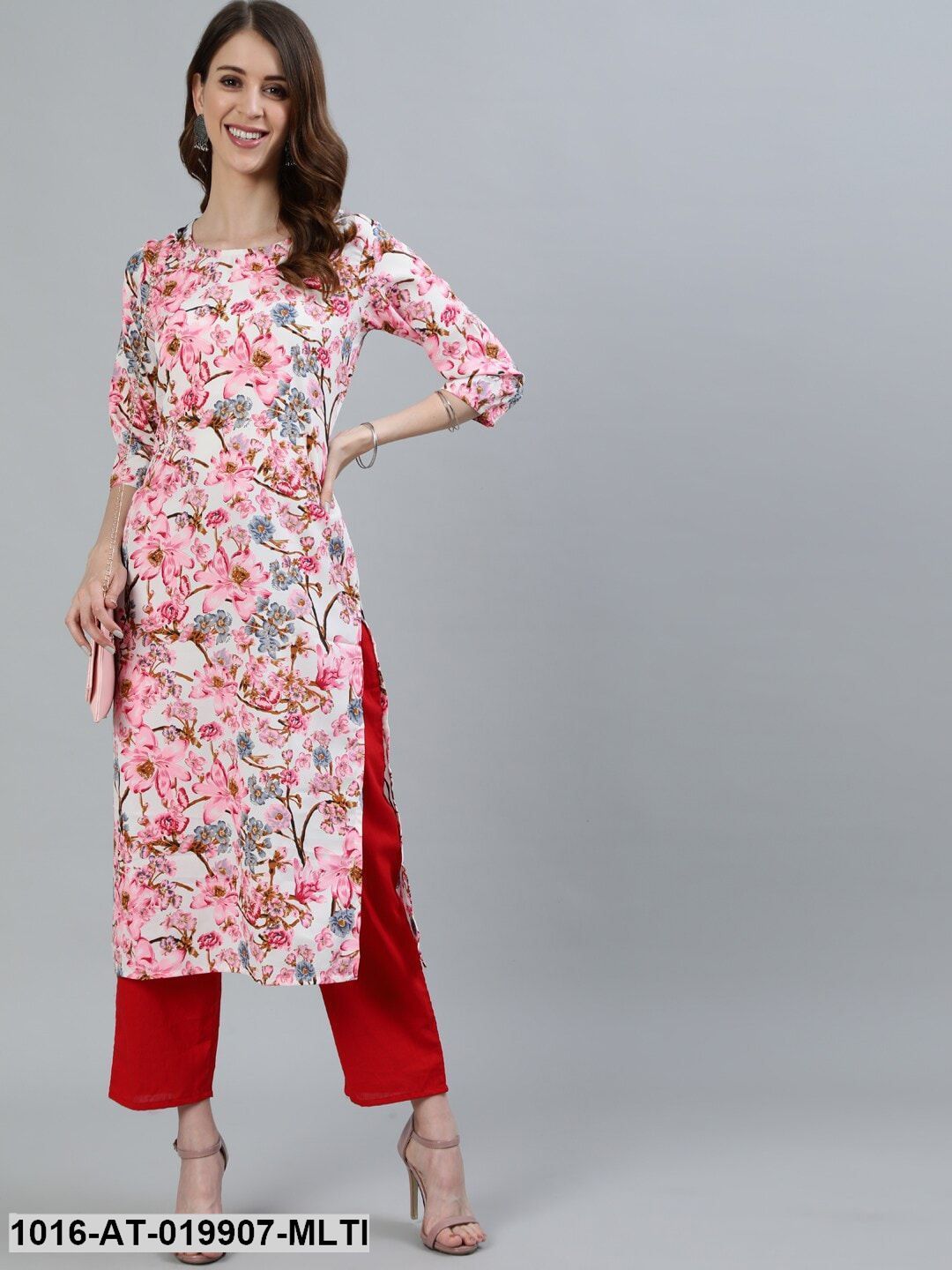Multi Floral Printed Crepe Kurta