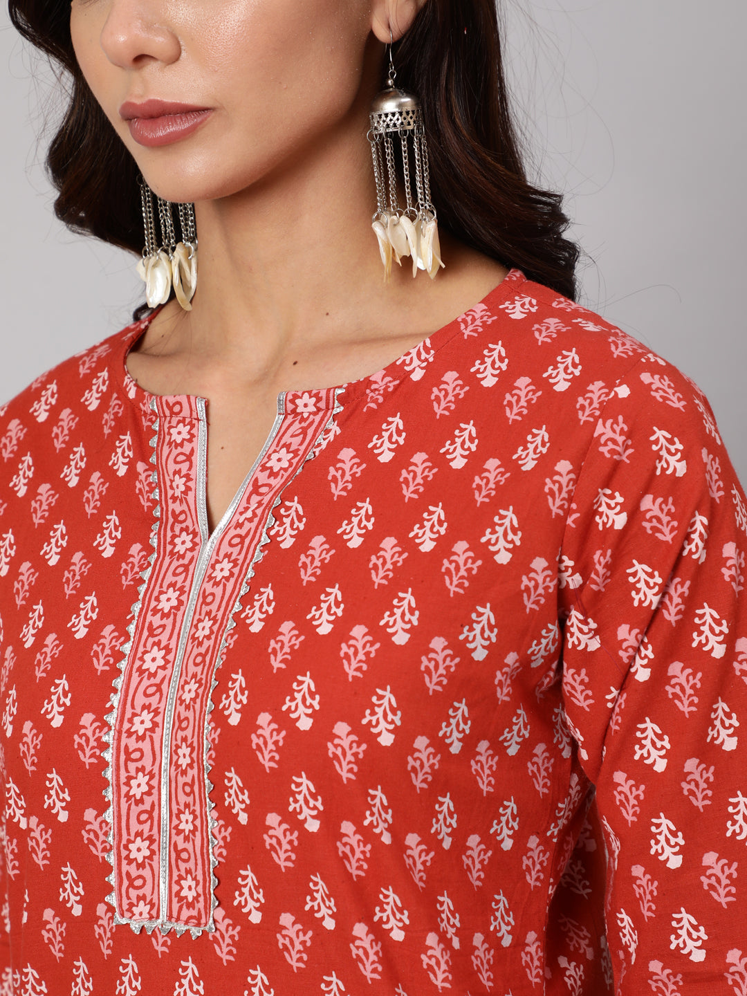 Rust Ethic Printed Straight Kurta With Three Quarter Sleeves