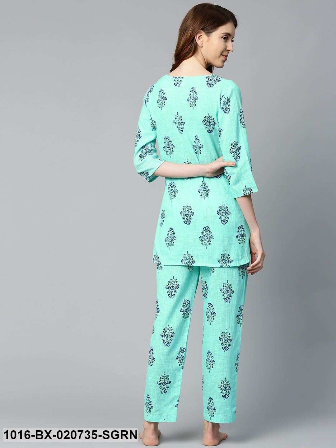 Sea Green & Blue Printed Night suit