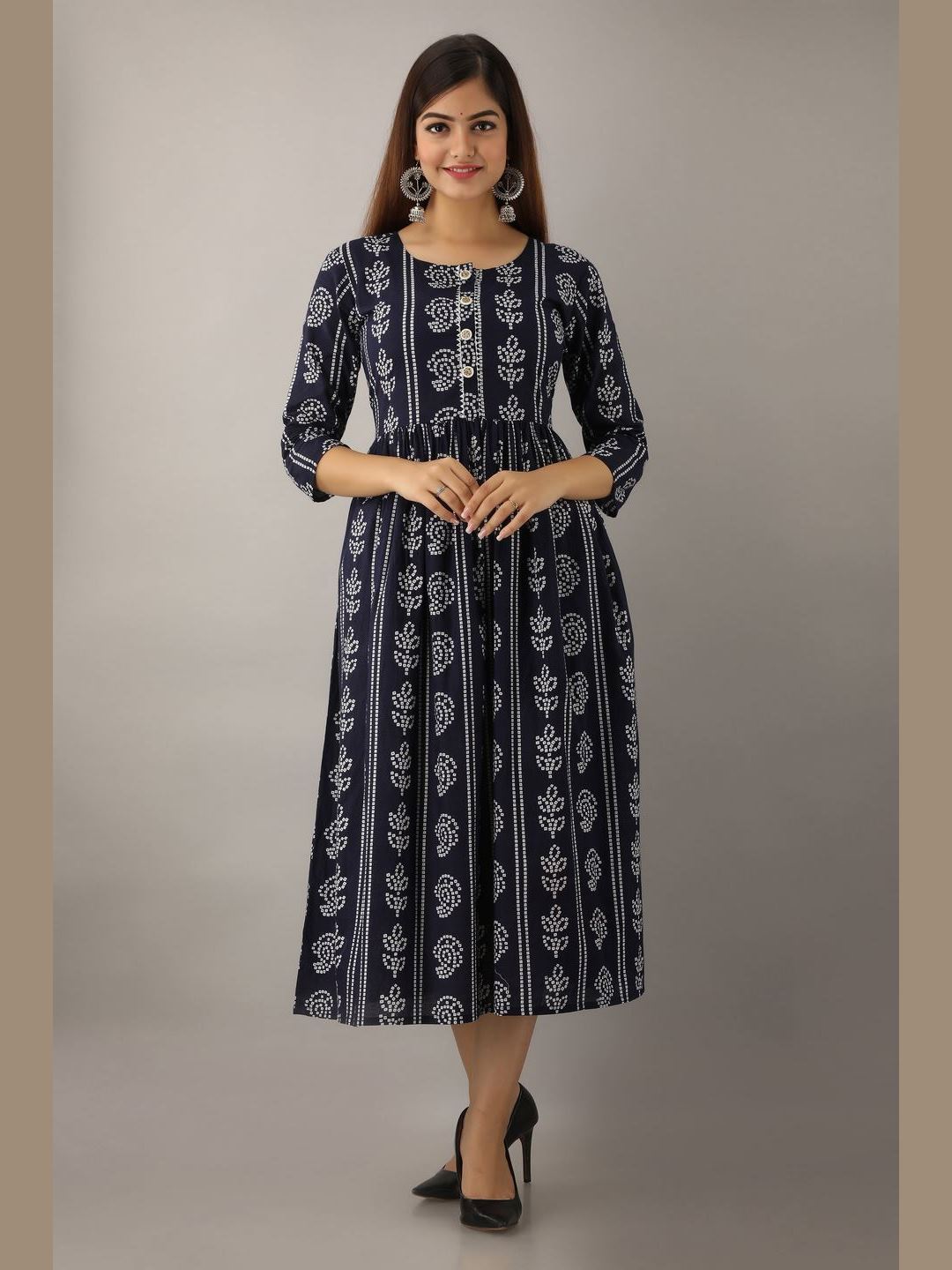 Women Cotton Printed Flared Kurta
