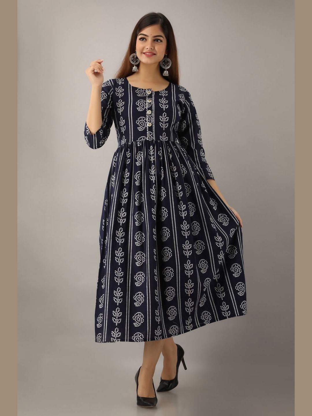 Women Cotton Printed Flared Kurta