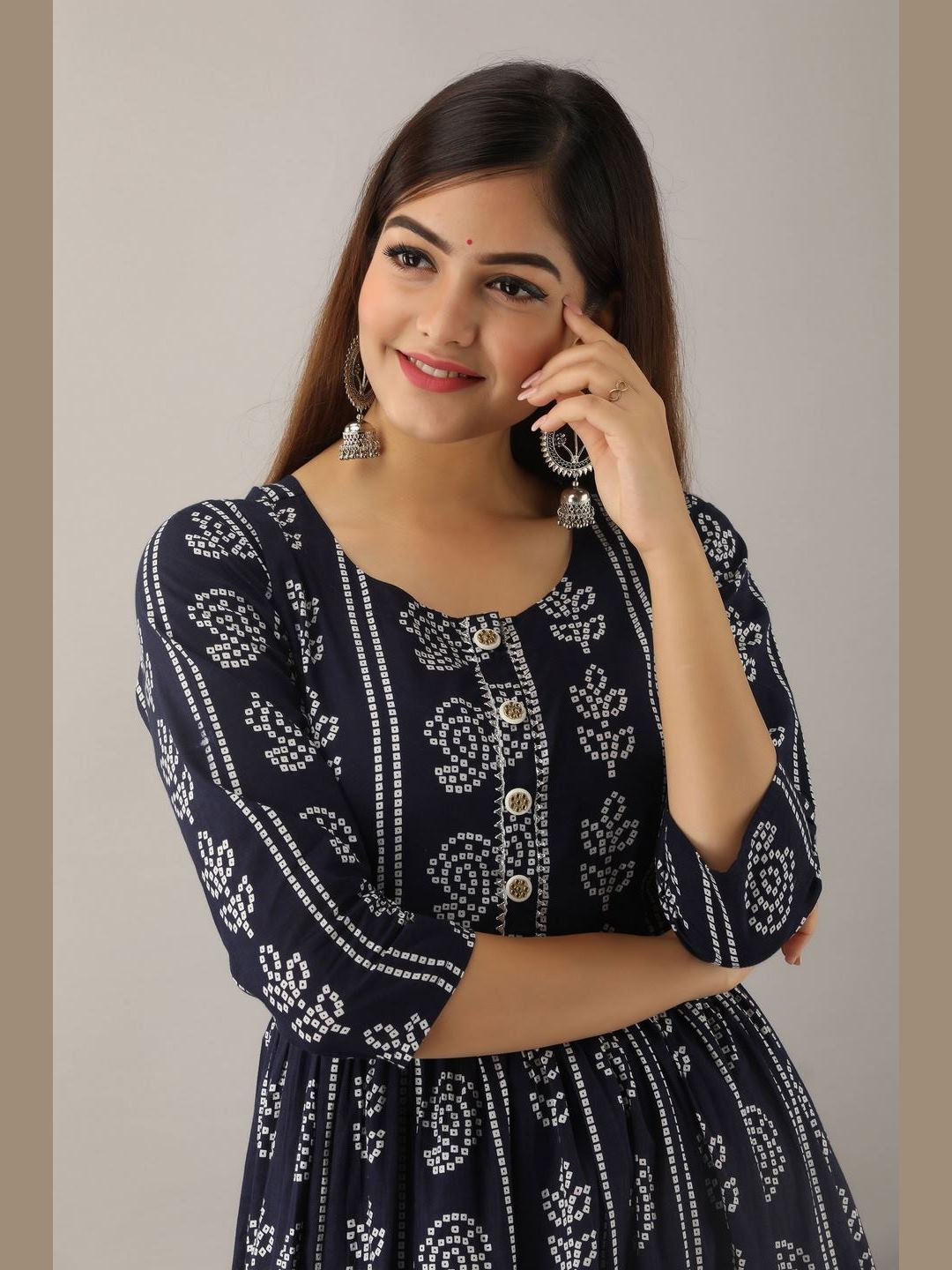 Women Cotton Printed Flared Kurta