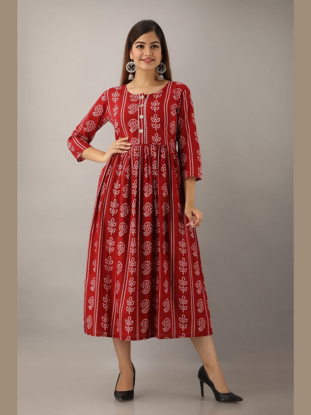 Women Cotton Printed Flared Kurta