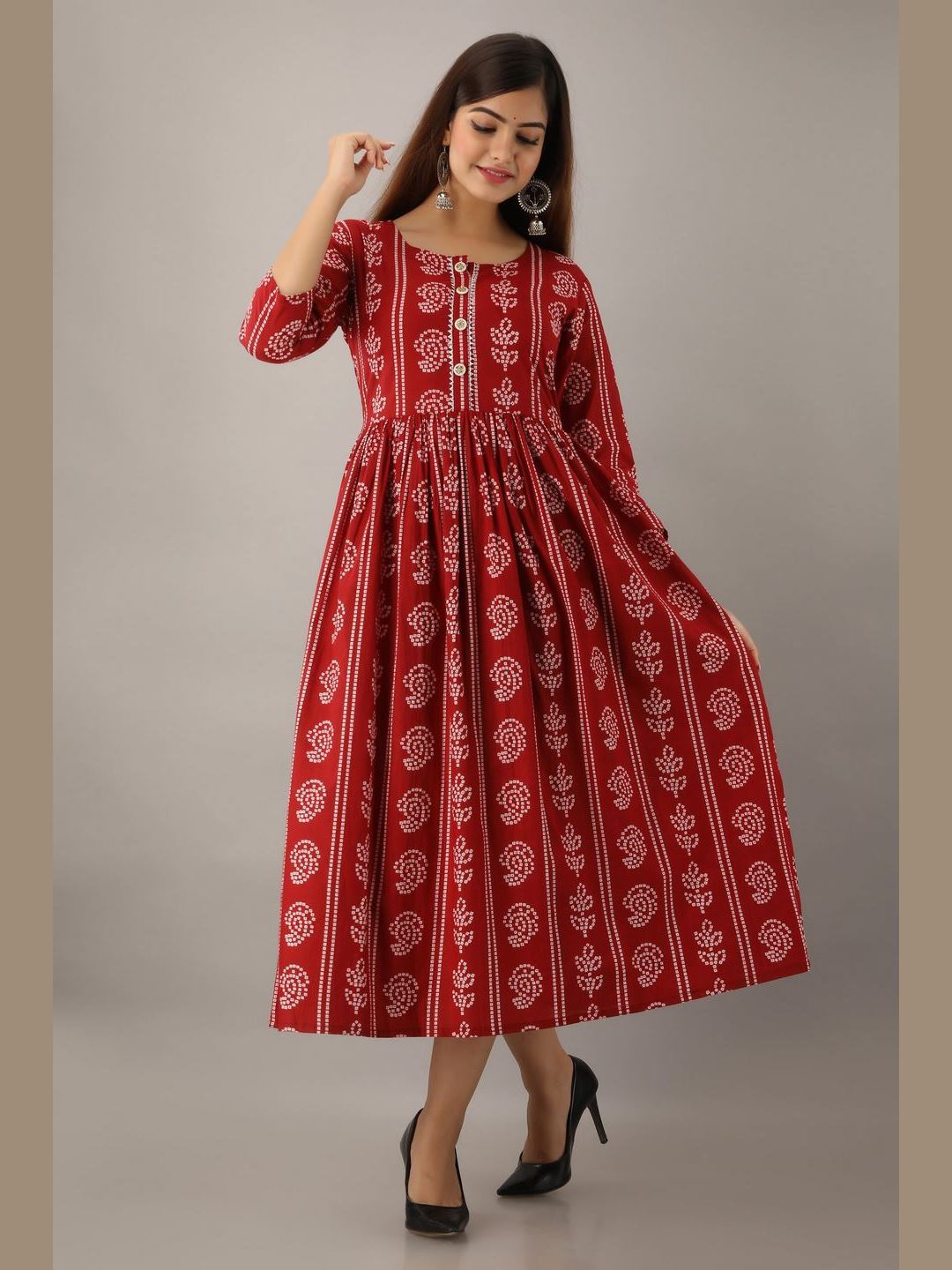 Women Cotton Printed Flared Kurta