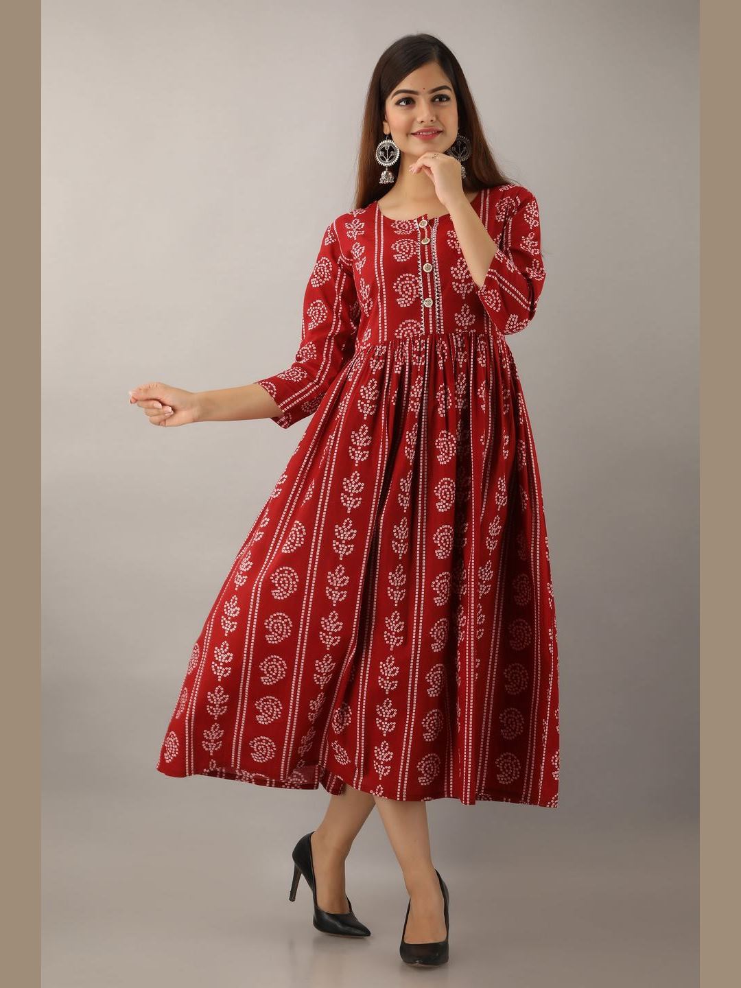 Women Cotton Printed Flared Kurta