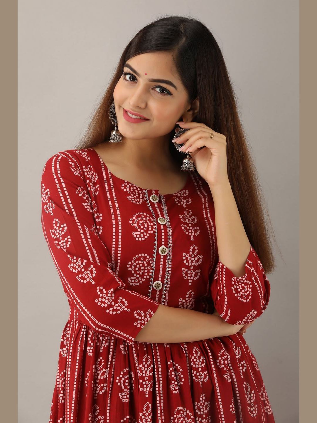 Women Cotton Printed Flared Kurta