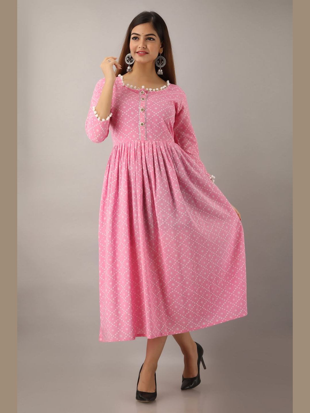 Women Cotton Printed Flared Kurta