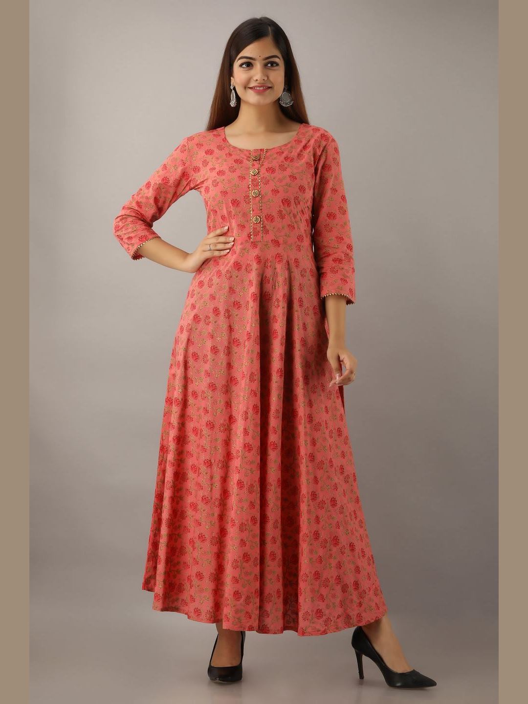 Women Cotton Printed Flared Kurta