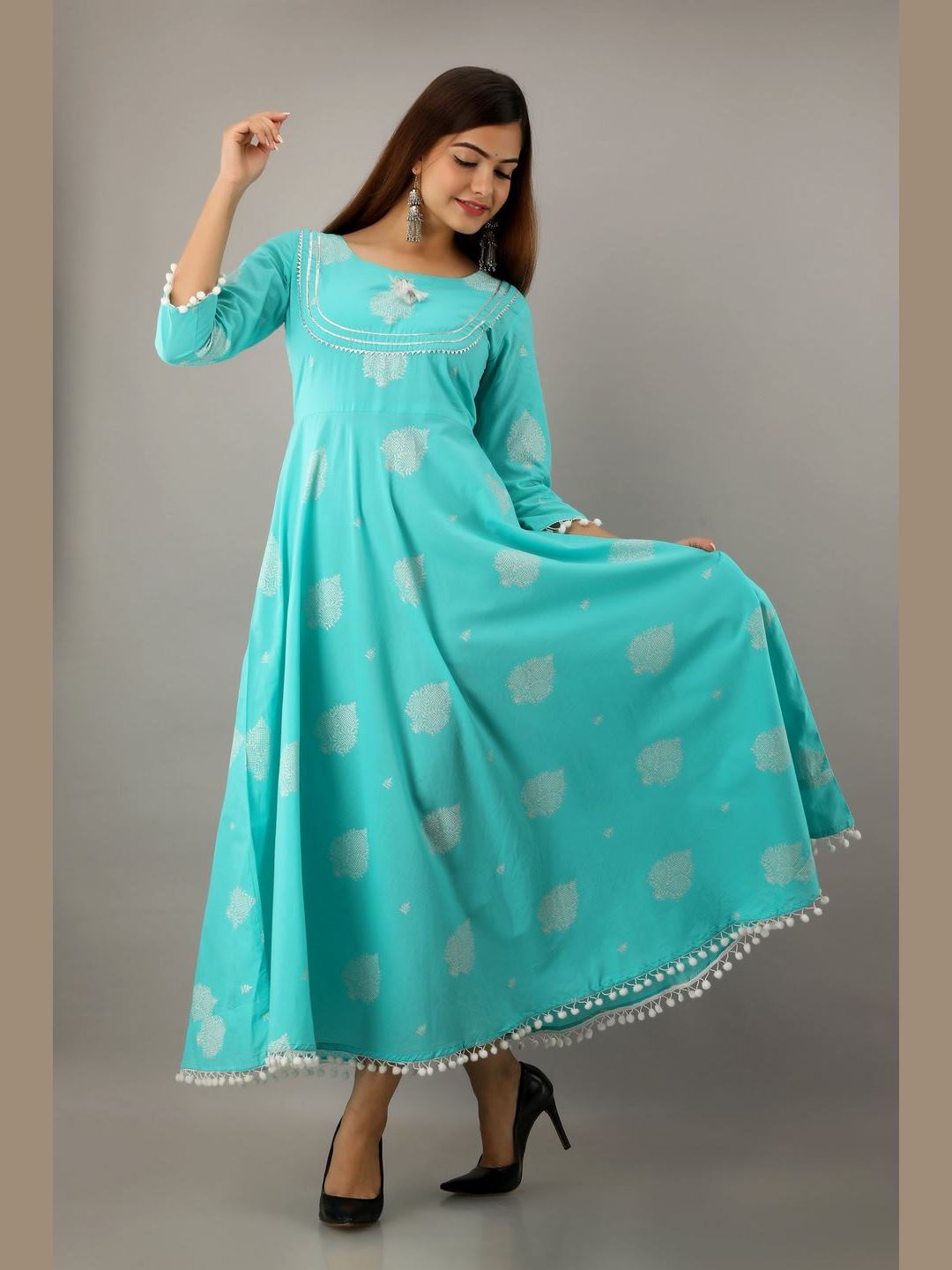 Women Cotton Printed Flared Kurta