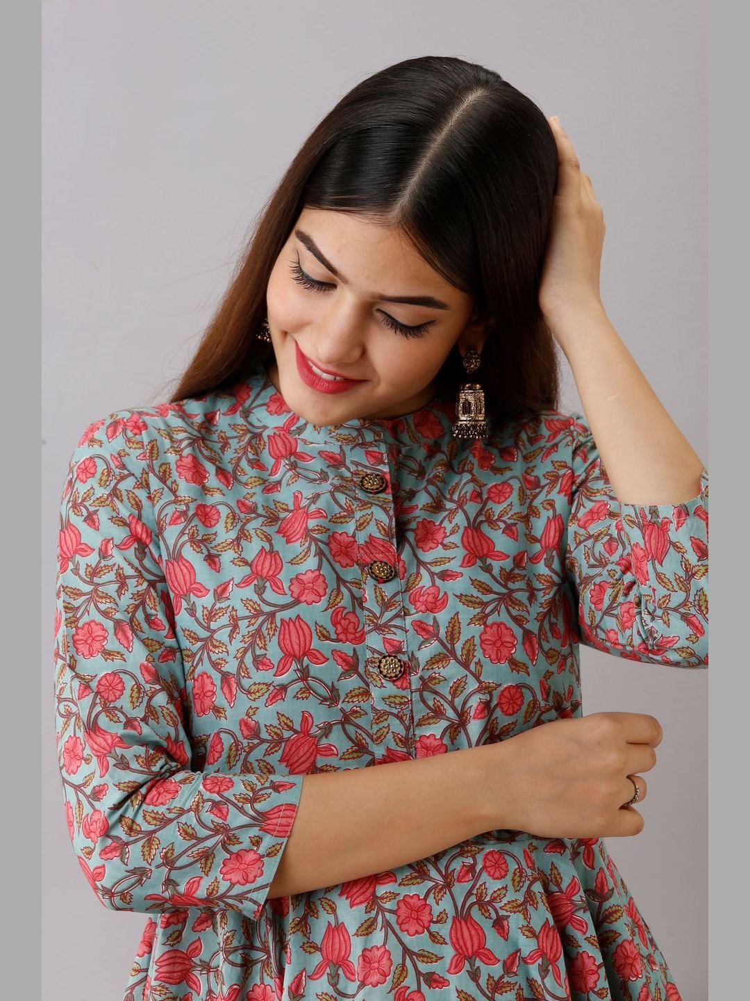 Women Cotton Printed Flared Kurta