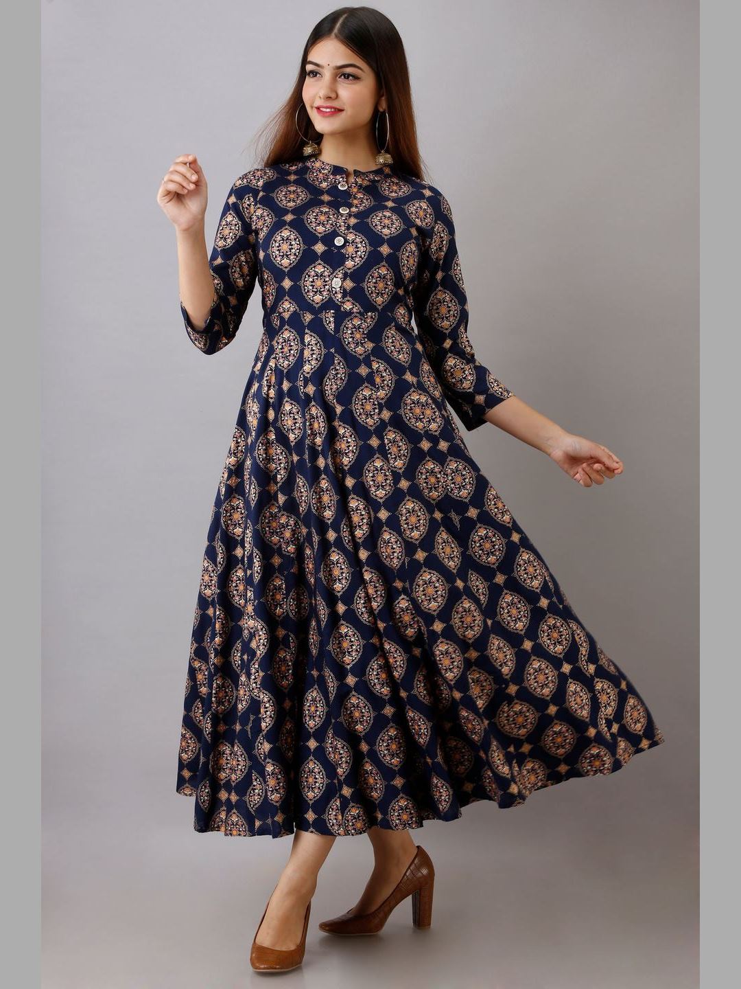 Women Rayon Printed Flared Kurta