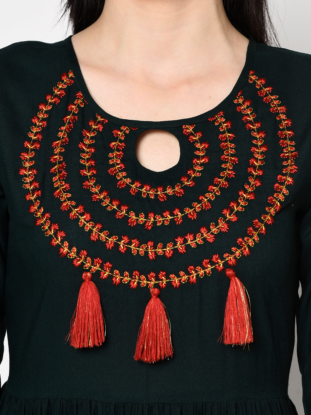 Embroidered Rayon Short Sleeves Flared Dress