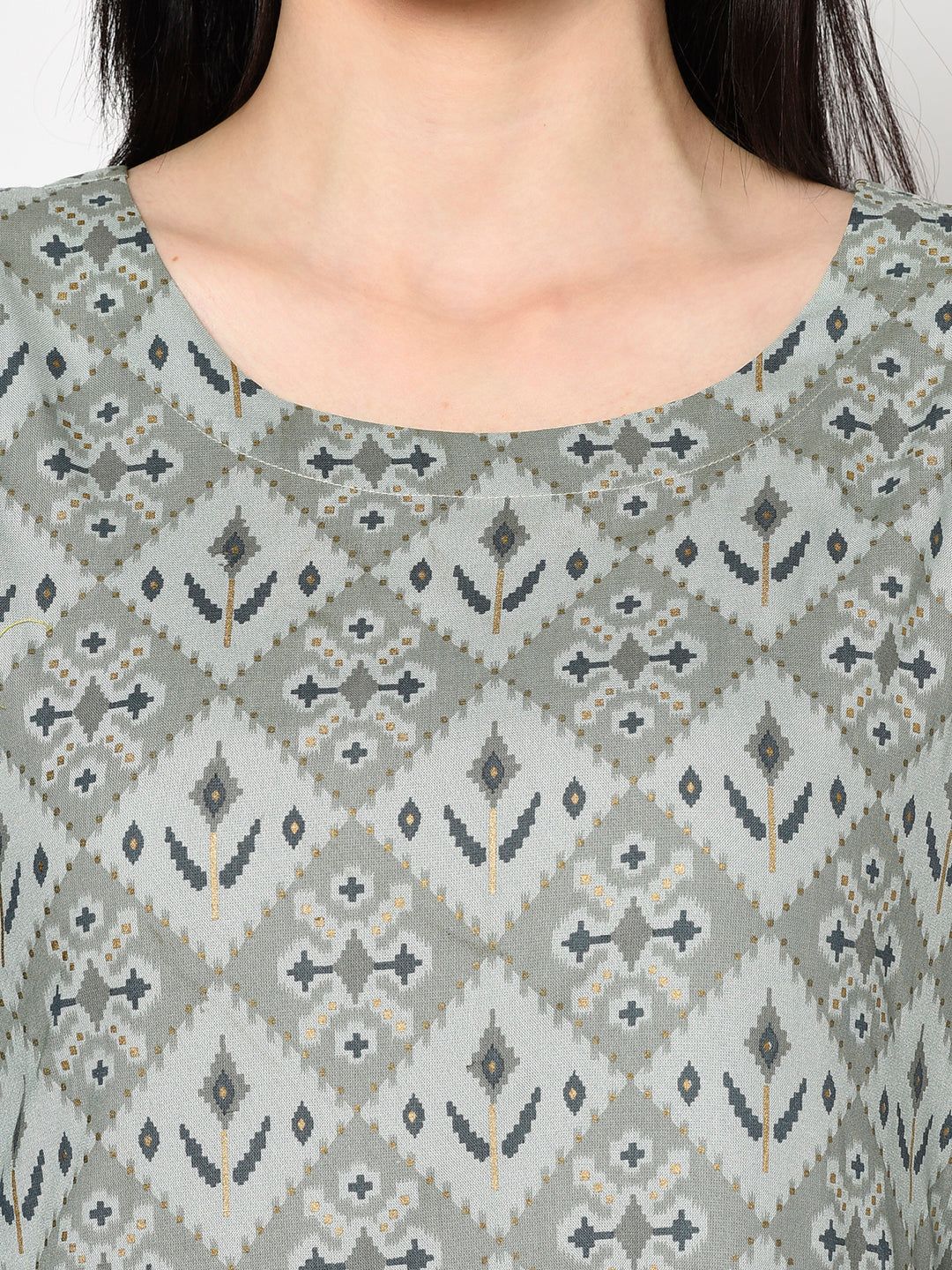 Ikat Printed Rayon Asymmetrical Dress