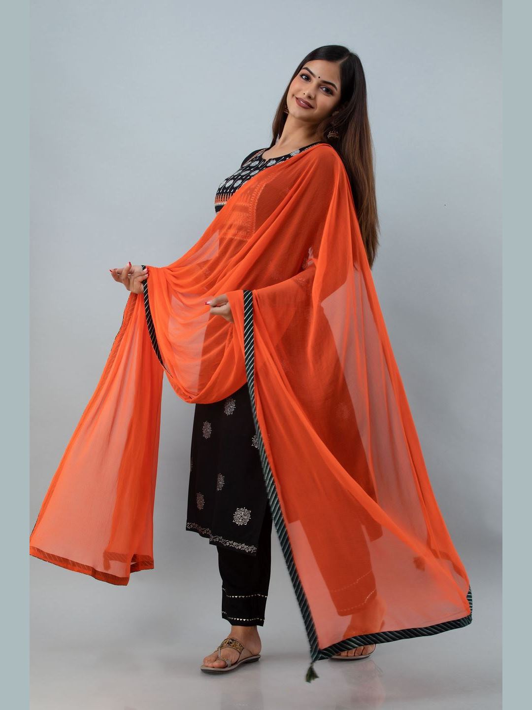 Embroidered Rayon Round Neck 3/4 Sleeve Straight Calf Kurta Set