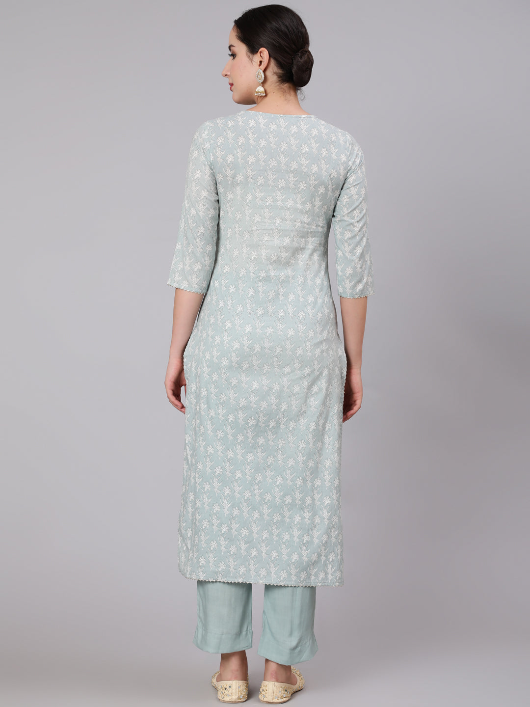 Rayon Calf Length Sequence Stright 3/4 Sleeve Round Neck Kurta Set With Dupatta