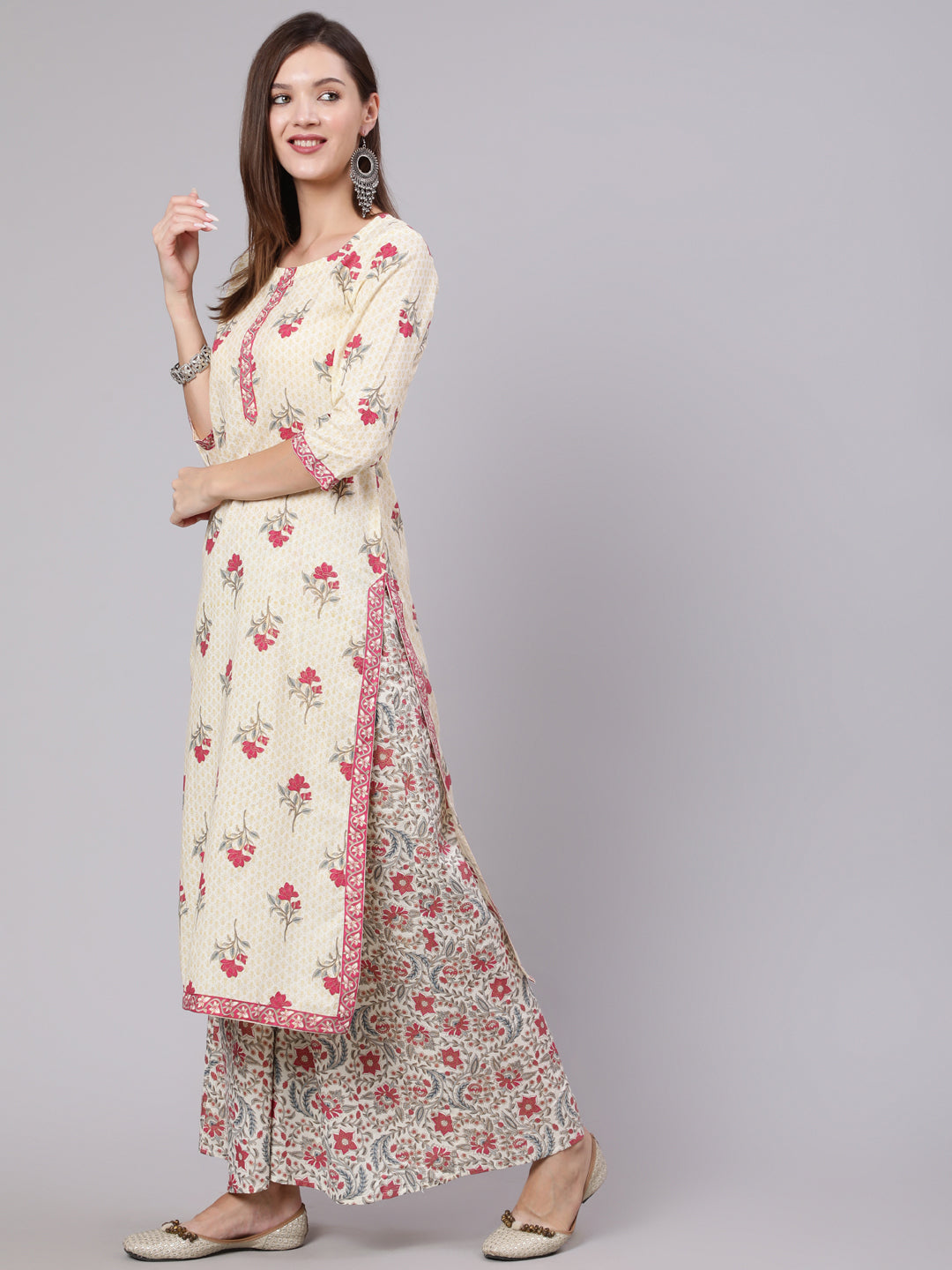 Rayon Calf Length Printed Straight 3/4 Sleeve Round Neck kurta Bottom