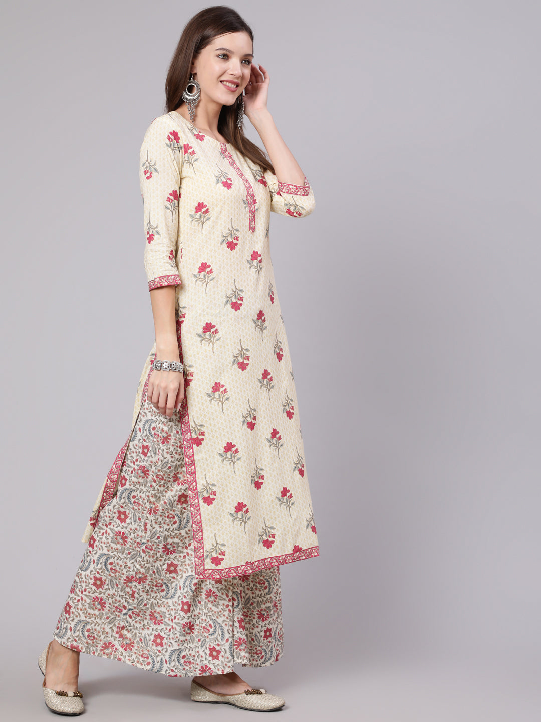 Rayon Calf Length Printed Straight 3/4 Sleeve Round Neck kurta Bottom